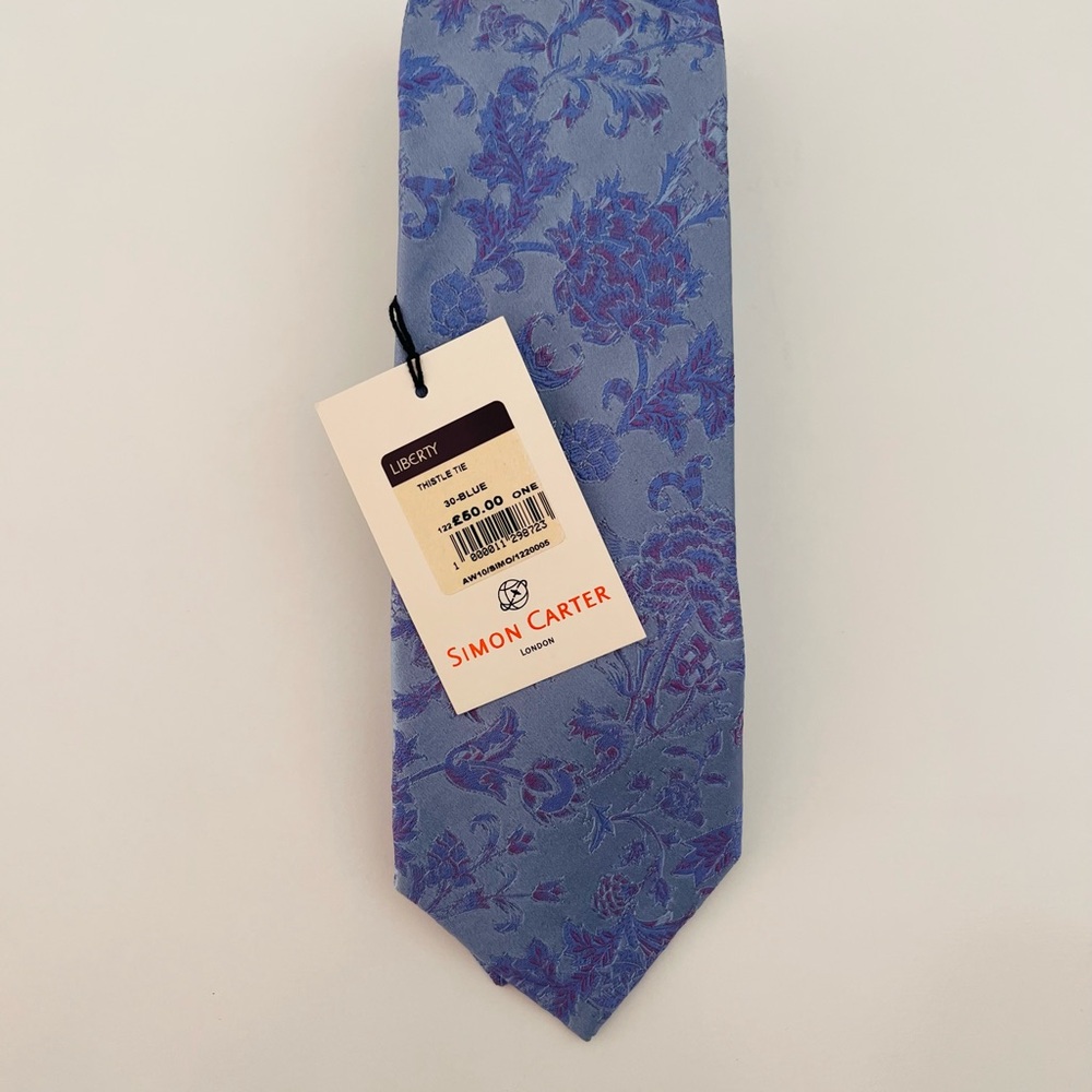 Simon Carter for Liberty of London Blue Floral Men's Tie with Tags